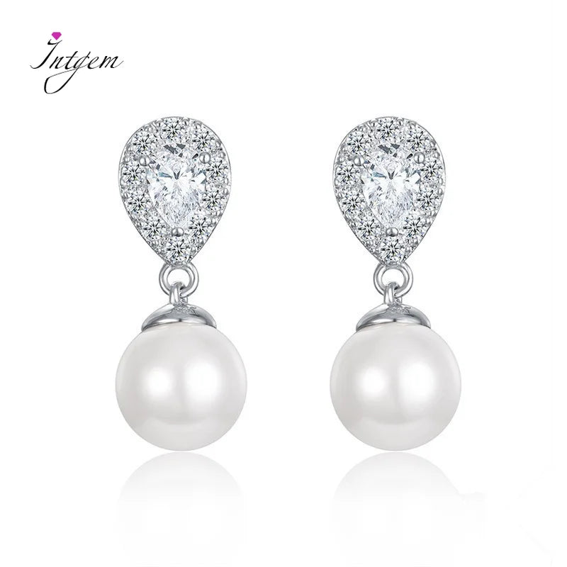 925 Silver Pearl Stud Earrings Sweet Wedding Ear Jewelry Women