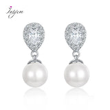 925 Silver Pearl Stud Earrings Sweet Wedding Ear Jewelry Women