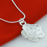 925 Silver Flower Pendant Necklace 18 Inch Snake Chain Women Wedding Jewelry