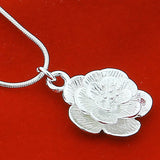 925 Silver Flower Pendant Necklace 18 Inch Snake Chain Women Wedding Jewelry