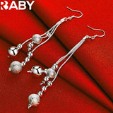 925 Silver Matte Beads Drop Earrings Woman Wedding Party Jewelry