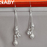 925 Silver Matte Beads Drop Earrings Woman Wedding Party Jewelry