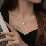 925 Silver Pearl Deer Horn Pendant Necklace Women Clavicle Chain Jewelry