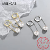 925 Silver Shell Pearl Ear Buckles CZ Women Party Fine Jewelry