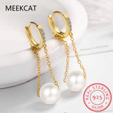 925 Silver Shell Pearl Ear Buckles CZ Women Party Fine Jewelry