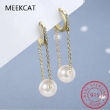 925 Silver Shell Pearl Ear Buckles CZ Women Party Fine Jewelry