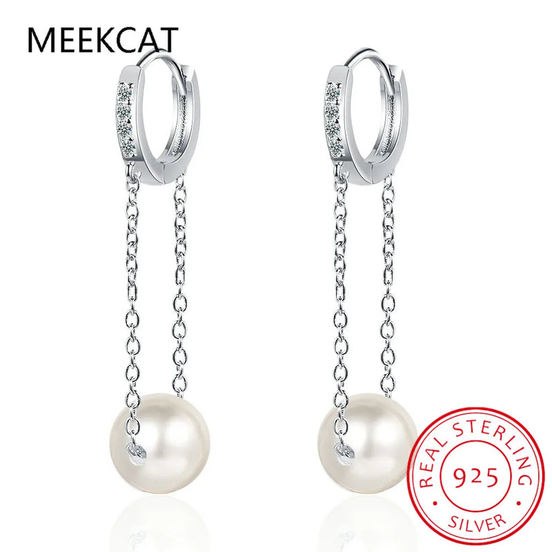 925 Silver Shell Pearl Ear Buckles CZ Women Party Fine Jewelry