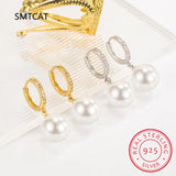925 Silver Shell Pearl Ear Buckles CZ Women Party Jewelry BSE928