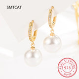 925 Silver Shell Pearl Ear Buckles CZ Women Party Jewelry BSE928