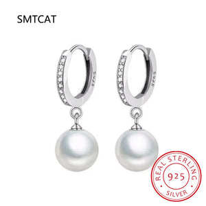 925 Silver Shell Pearl Ear Buckles CZ Women Party Jewelry BSE928