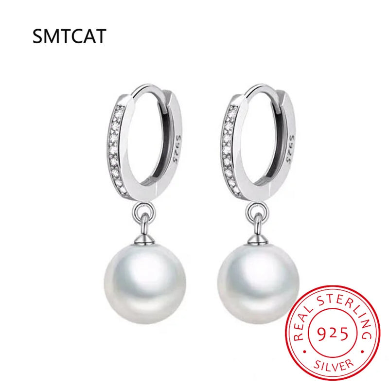 925 Silver Shell Pearl Ear Buckles CZ Women Party Jewelry BSE928