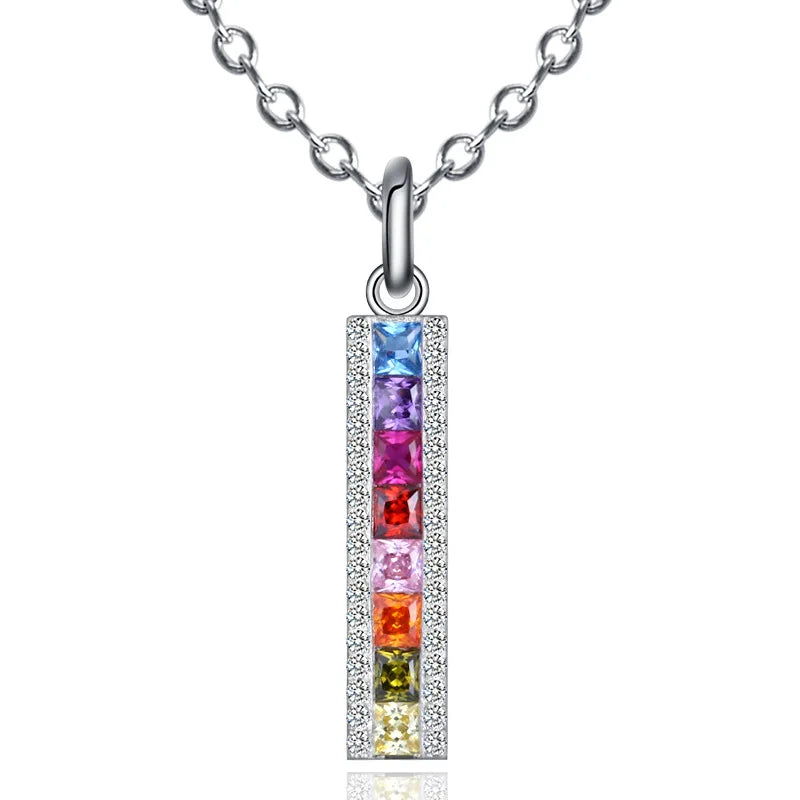 925 Silver Rainbow Diamond Necklace Multicolor Zircon Choker