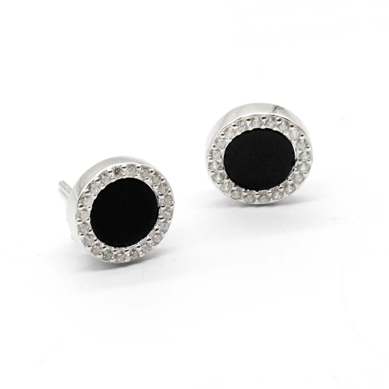 925 Silver Roman Charm Zircon Stud Earrings Hip Pop Style