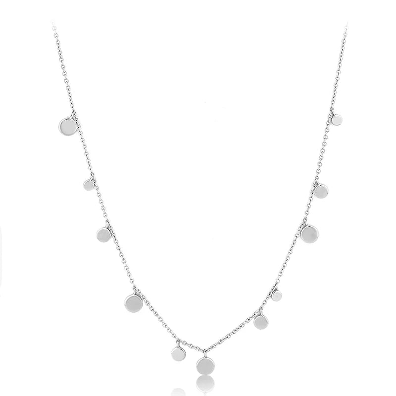 925 Sterling Silver Round Necklace Disc Shape Choker Pendant NK046