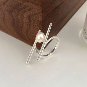 925 Silver Pearl Chopsticks Finger Rings Women Gift RHR911
