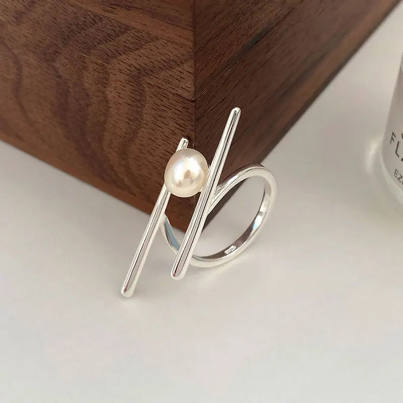925 Silver Pearl Chopsticks Finger Rings Women Gift RHR911