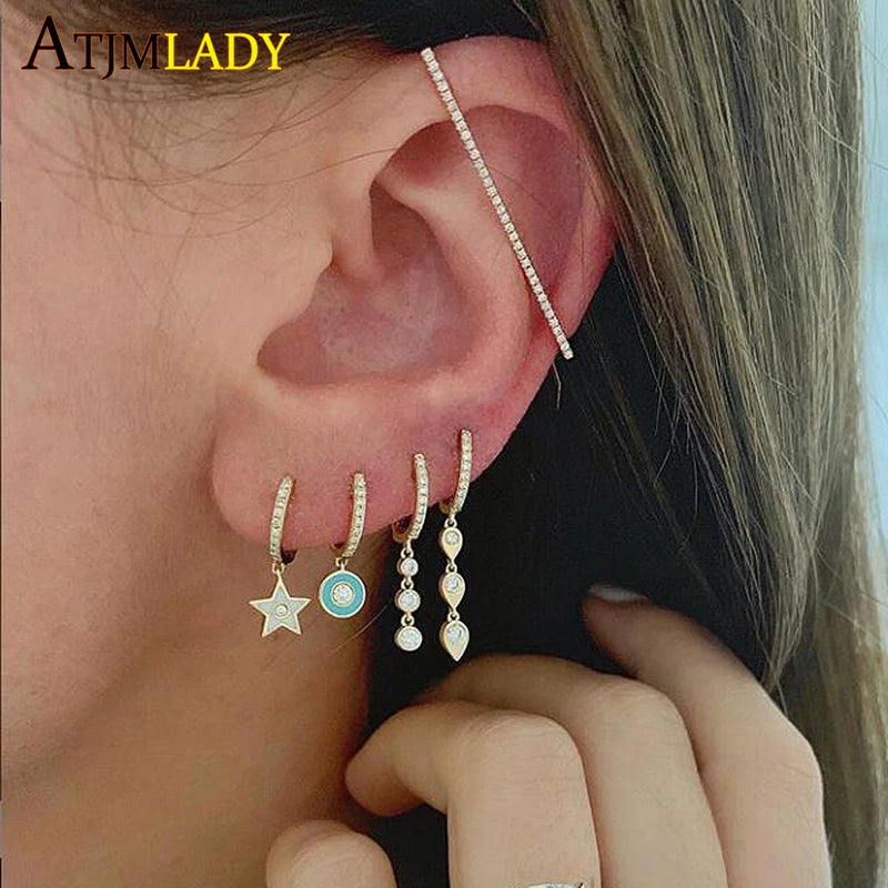925 Silver Teardrop Zircon CZ Hoop Earring Wedding Dainty Earrings