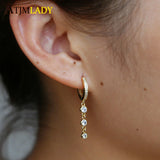 925 Silver Teardrop Zircon CZ Hoop Earring Wedding Dainty Earrings