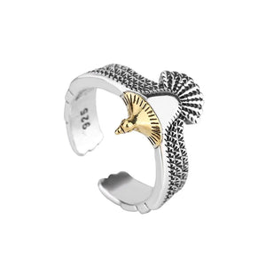 925 Sterling Silver Eagle Head Ring Punk Rock Jewelry