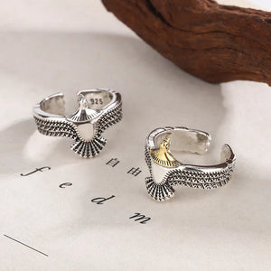 925 Sterling Silver Eagle Head Ring Punk Rock Jewelry