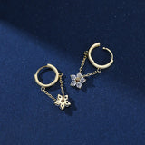 925 Silver Zircon Flower Hoop Earrings Tassel Dangle Wedding Party Jewelry