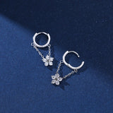 925 Silver Zircon Flower Hoop Earrings Tassel Dangle Wedding Party Jewelry