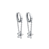 925 Silver Zircon Flower Hoop Earrings Tassel Dangle Wedding Party Jewelry