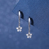 925 Silver Zircon Flower Hoop Earrings Tassel Dangle Wedding Party Jewelry