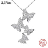 925 Silver Four Butterfly Necklaces For Women Animal Choker Fine Jewelry