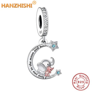 925 Silver Elephants Stars Moon Pendant Necklace Gift for Her