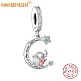925 Silver Elephants Stars Moon Pendant Necklace Gift for Her