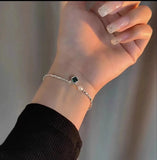 925 Silver Emerald Green Pendant Pearl Necklace Women Choker Collar Chain