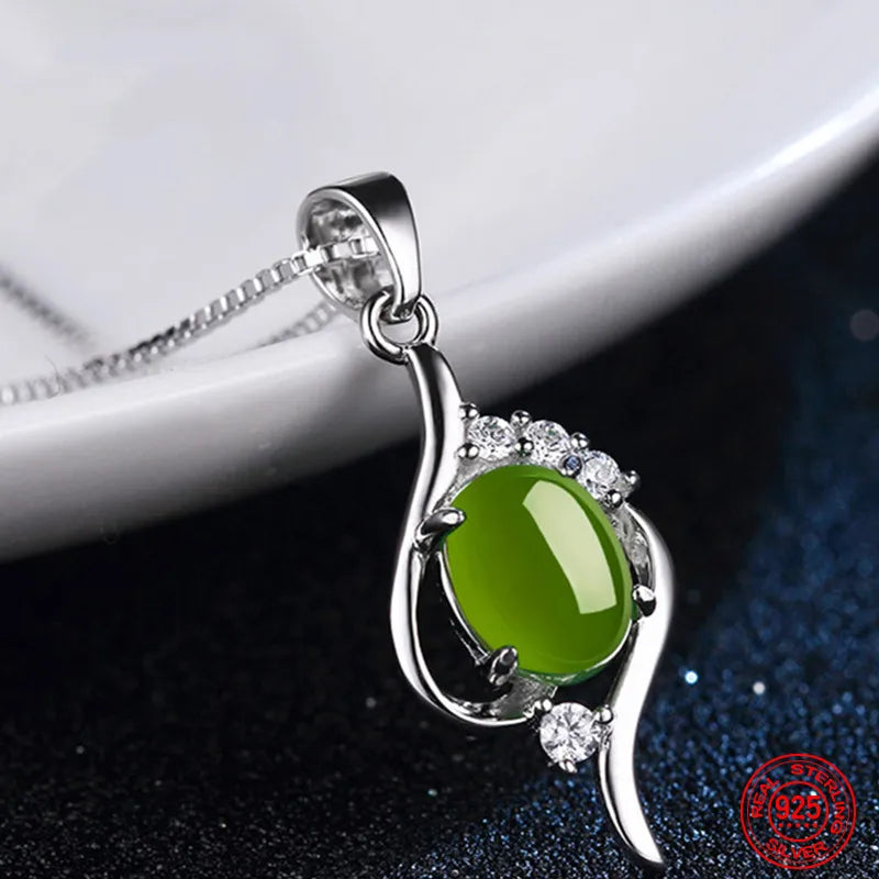 925 Sterling Silver Emerald Necklace For Women
