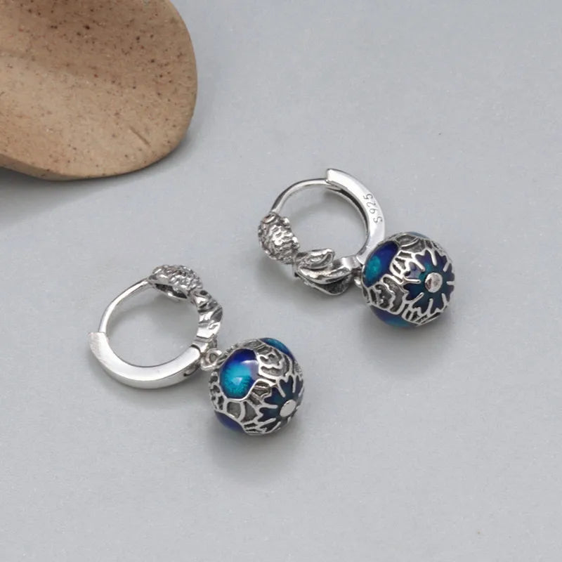 925 Silver Enamel Goldfish Ear Clip Vintage Earrings