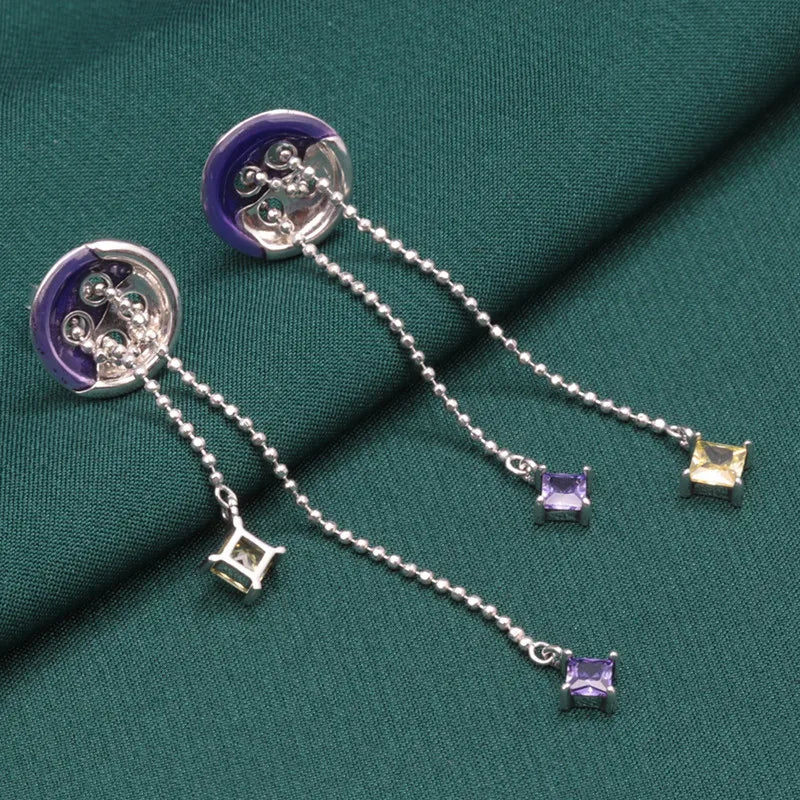 925 Silver Enamel Button Shape Earrings