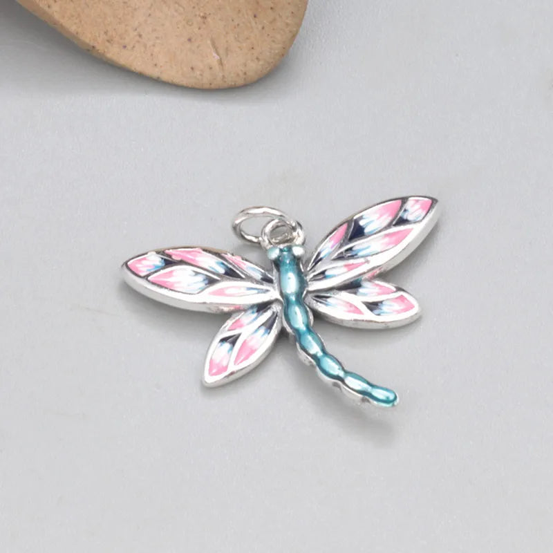 925 Sterling Silver Enamel Dragonfly Pendant DIY Jewelry Making