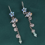 925 Silver Enamel Jade Gourd Tassel Earrings Ethnic Flower Ruyi Long Earrings