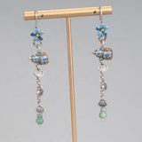 925 Silver Enamel Jade Gourd Tassel Earrings Ethnic Flower Ruyi Long Earrings