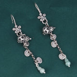 925 Silver Enamel Jade Gourd Tassel Earrings Ethnic Flower Ruyi Long Earrings