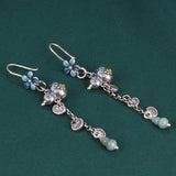 925 Silver Enamel Jade Gourd Tassel Earrings Ethnic Flower Ruyi Long Earrings