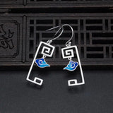 925 Silver Enamel Lucky Cloud Drop Earrings Chinese Style Vintage Jewelry