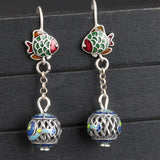 925 Silver Enamel Fish Earrings Ethnic Long Hanging Jewelry EH160