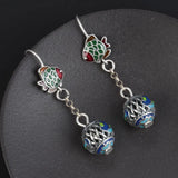 925 Silver Enamel Fish Earrings Ethnic Long Hanging Jewelry EH160