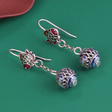 925 Silver Enamel Fish Earrings Ethnic Long Hanging Jewelry EH160