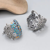 925 Silver Enamel Flower Cluster Drop Earrings Vintage Ethnic Style