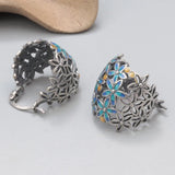 925 Silver Enamel Flower Cluster Drop Earrings Vintage Ethnic Style