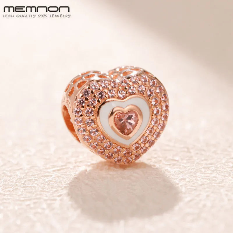 925 Sterling Silver Enamel Heart Beads Charms for Jewelry Making