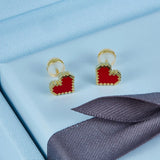 925 Silver Red Stud Earrings Love Heart Pixel Enamel Wedding Jewelry