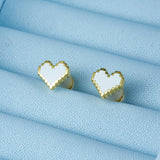 925 Silver Red Stud Earrings Love Heart Pixel Enamel Wedding Jewelry