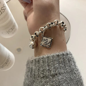 925 Silver Square Charms Bracelet for Women